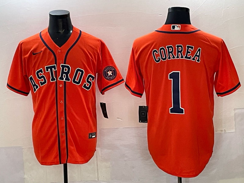 Men 2025 Houston Astros #1 Correa orange Nike MLB Jersey 006->boston red sox->MLB Jersey